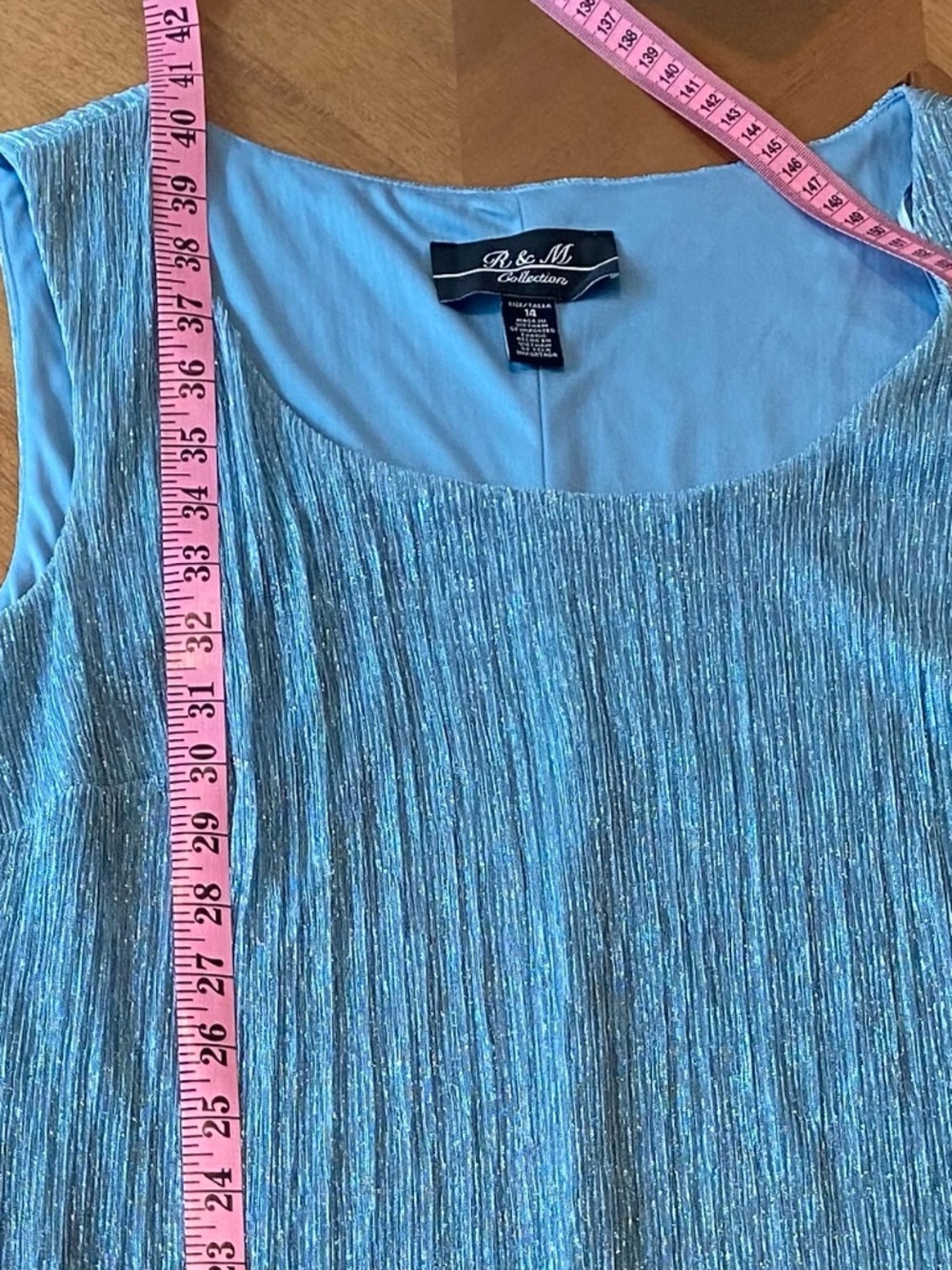 Blue Shimmer Party Dress Women's Size 14 Going Out Date Wedding Cocktail Sparkle - Picture 8 of 8